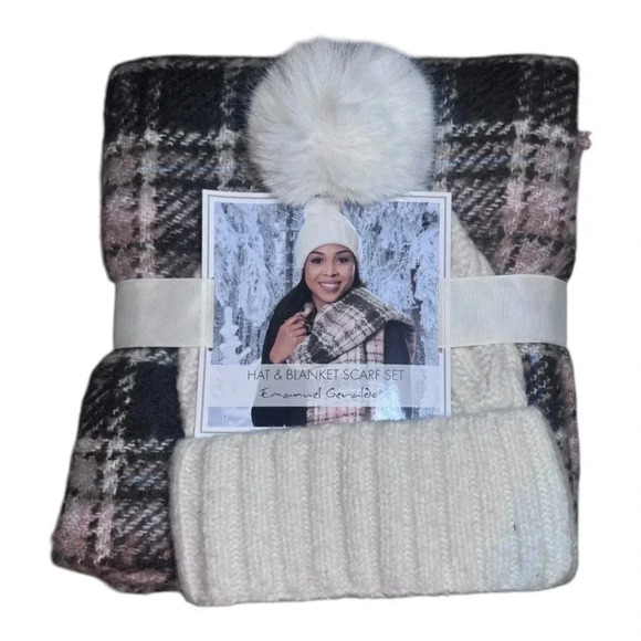 NEW EMANUEL GERALDO HAT AND BLANKET SCARF SET - Picture 1 of 4